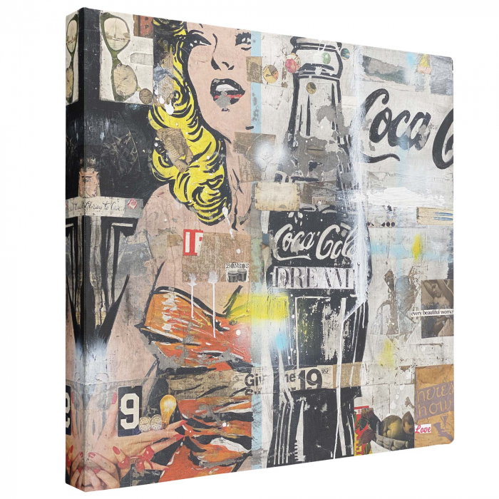 Tablou canvas, abstract, Coca Cola, colaj modern, multicolor, pentru living [2]