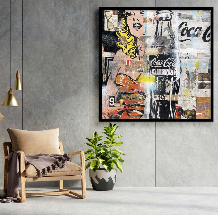 Tablou canvas, abstract, Coca Cola, colaj modern, multicolor, pentru living [1]