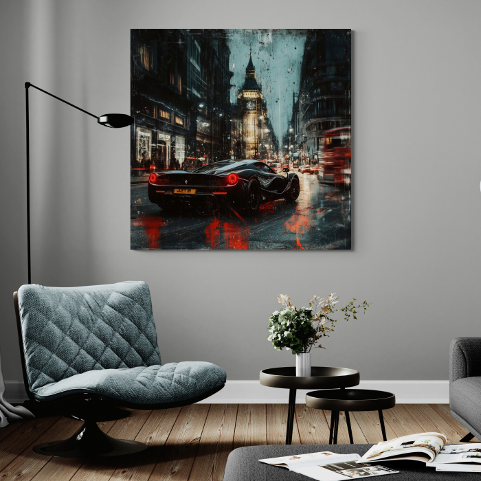 Tablou canvas cu o mașină sport Ferrari pe o stradă urbană [1]