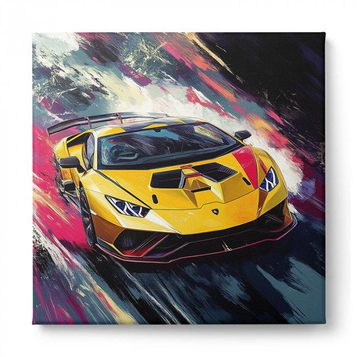 Tablou canvas modern, cu design abstract și accente de roșu, galben și negru, [2]