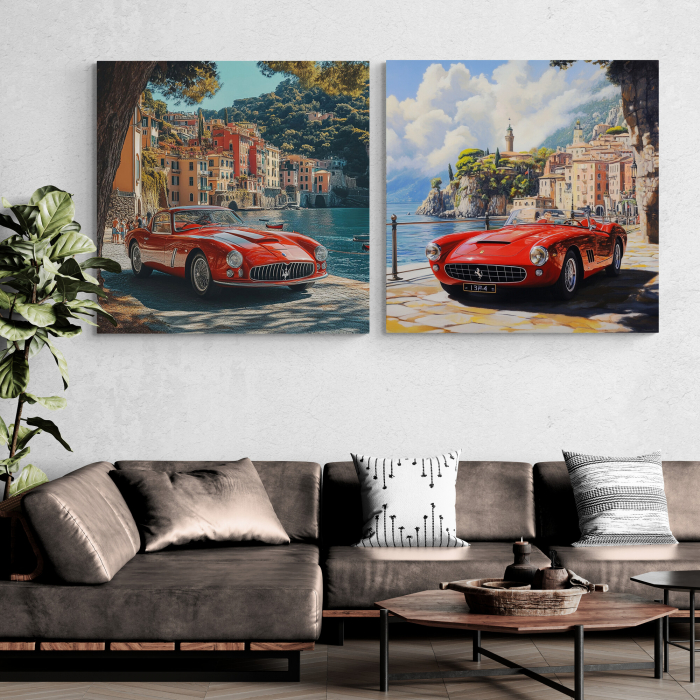 Tablou canvas cu masini si  fundal cu peisaj din Italia [2]