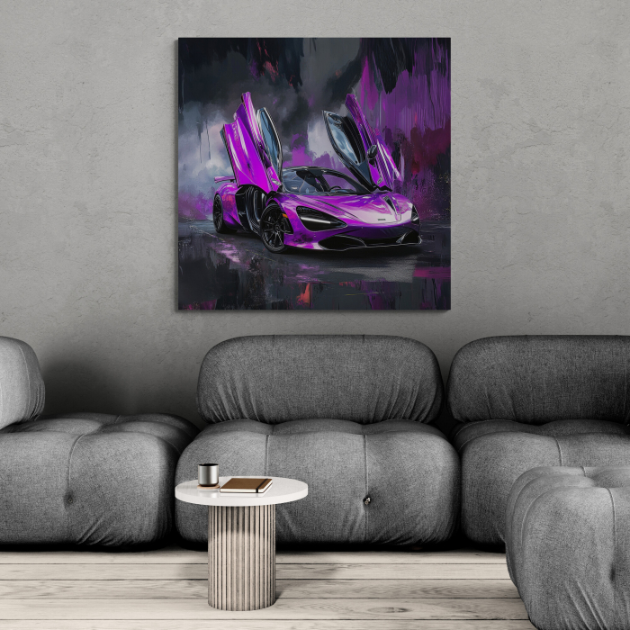 Tablou canvas cu super masina violet, stilizat în manieră abstractă [1]