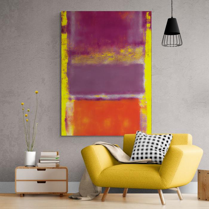 Tablou canvas abstract mov și galben – Artă geometrică vibrantă pentru hol modern [1]