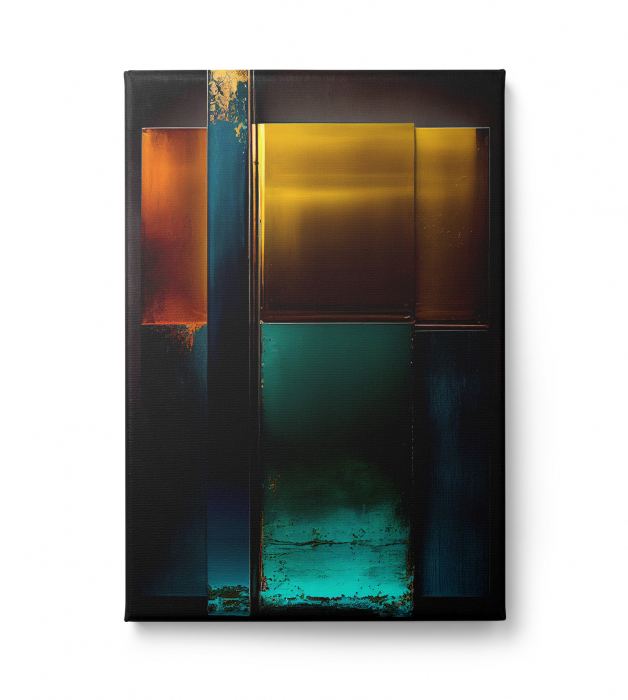 Tablou canvas abstract geometric în turcoaz și galben – Accent elegant pentru living [2]