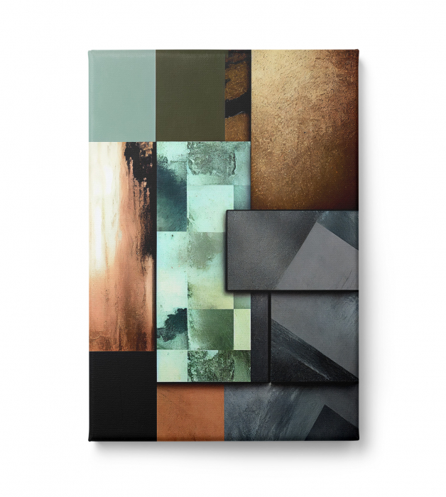 Tablou abstract minimalist în tonuri de maro și turcoaz – Design geometric pentru living elegant [2]