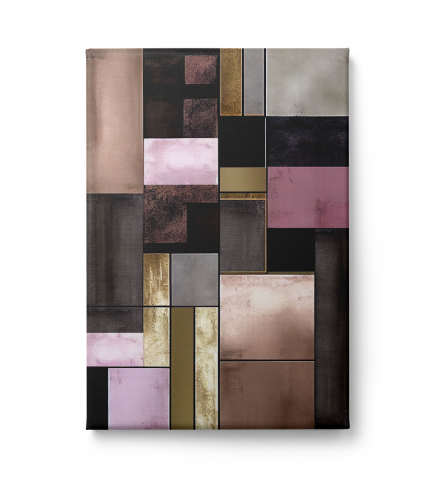 Tablou canvas abstract minimalist – Roz pudrat și maro în stil geometric elegant pentru living modern [2]