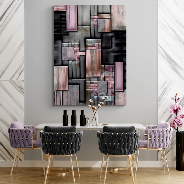 Tablou canvas abstract minimalist – Roz și mov pentru bucătărie modernă [1]