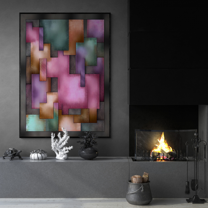 Tablou abstract minimalist – Roz, lila și turcoaz pentru living modern [1]
