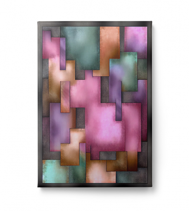 Tablou abstract minimalist – Roz, lila și turcoaz pentru living modern [2]