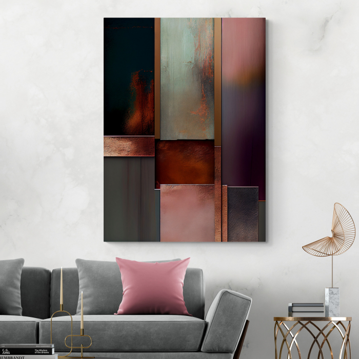 Tablou abstract minimalist în nuanțe închise – Design geometric pentru living modern [1]