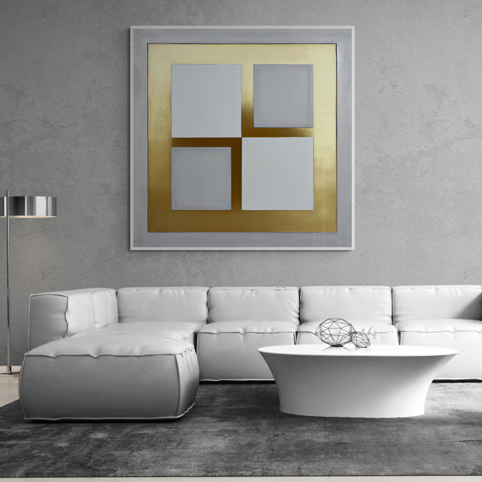 Tablou canvas, abstract, minimalist, geometric, gri si auriu pentru dormitor, living [1]