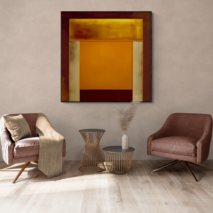 Tablou canvas, abstract, minimalist, geometric, nuante de portacaliu, pentru dormitor [1]