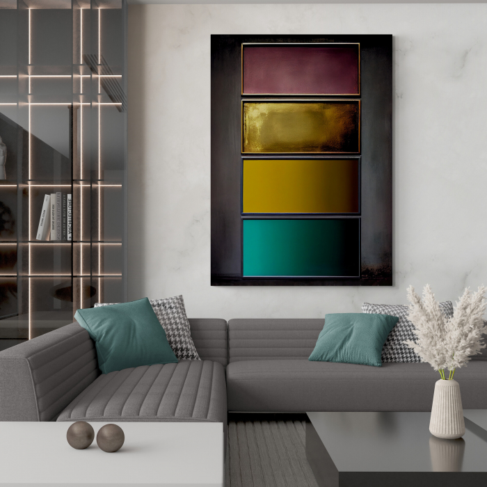 Tablou canvas abstract geometric – Design minimalist cu turcoaz și auriu pentru living [1]
