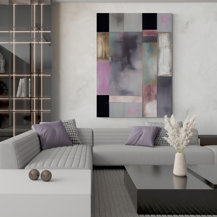 Tablou abstract minimalist gri-lila pentru dormitor sau hol – Intaglio.ro [1]
