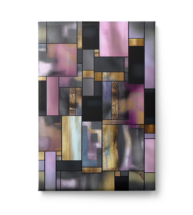 Tablou abstract geometric lila și auriu – decor elegant pentru living [2]
