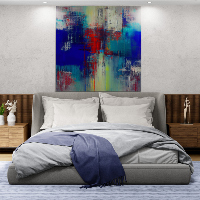 Tablou Abstract Modern în Nuanțe de Albastru și Roșu pentru Dormitor [1]