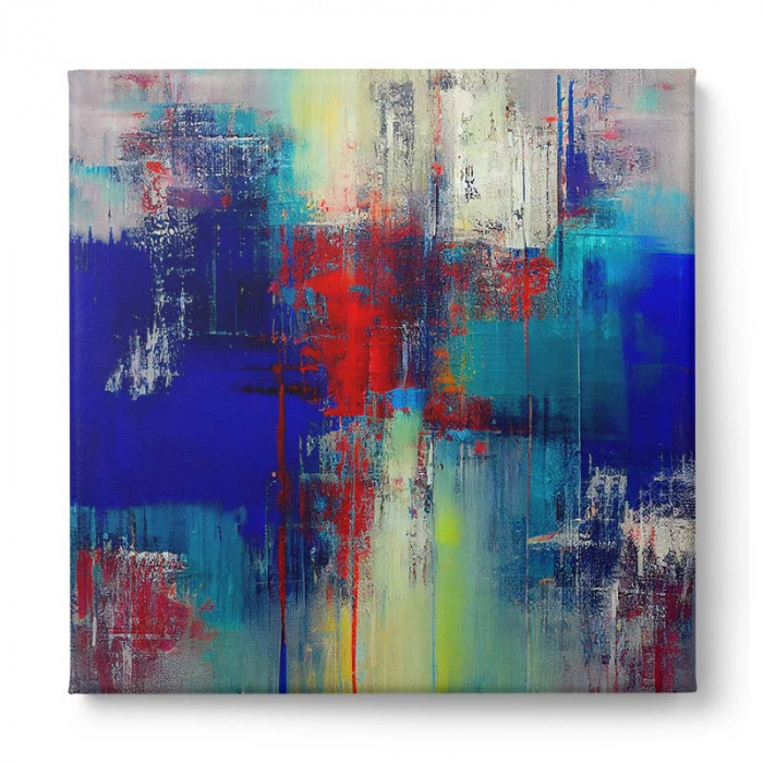 Tablou Abstract Modern în Nuanțe de Albastru și Roșu pentru Dormitor [2]