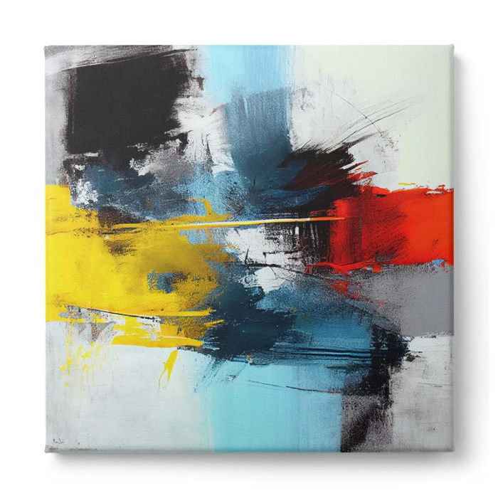 Tablou Abstract Modern în Nuanțe de Galben, Albastru și Roșu pentru Bucătărie [2]