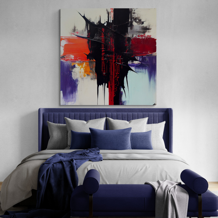 Tablou canvas abstract cu roșu, negru și violet – Artă expresionistă pentru decoruri moderne [1]