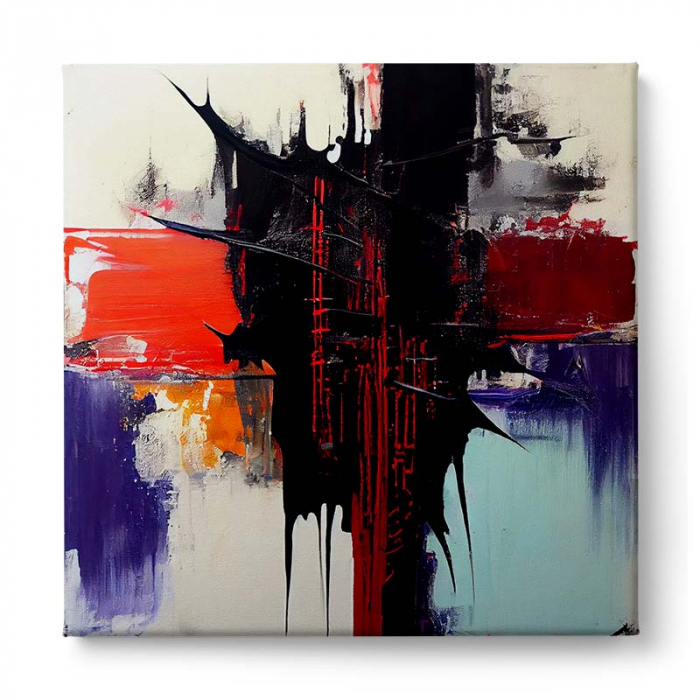 Tablou canvas abstract cu roșu, negru și violet – Artă expresionistă pentru decoruri moderne [2]