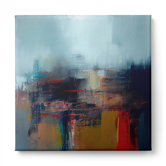 Tablou abstract canvas în nuanțe de albastru și ocru – Stil urban modern [2]