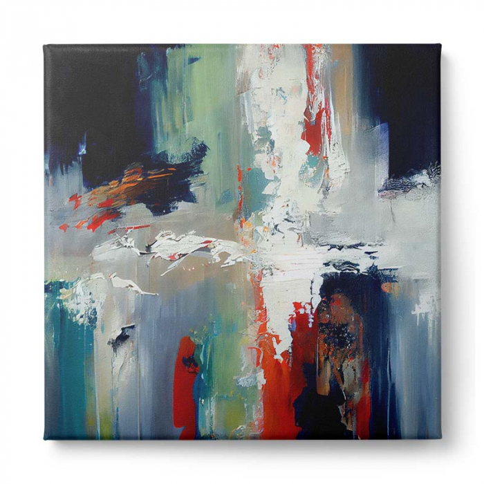 Tablou canvas abstract cu alb, roșu și albastru – Artă expresivă pentru dormitor sau birou [2]