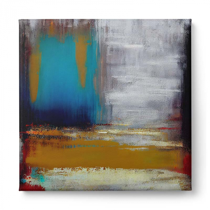 Tablou Abstract Modern în Gri, Albastru și Galben pentru Birou [2]