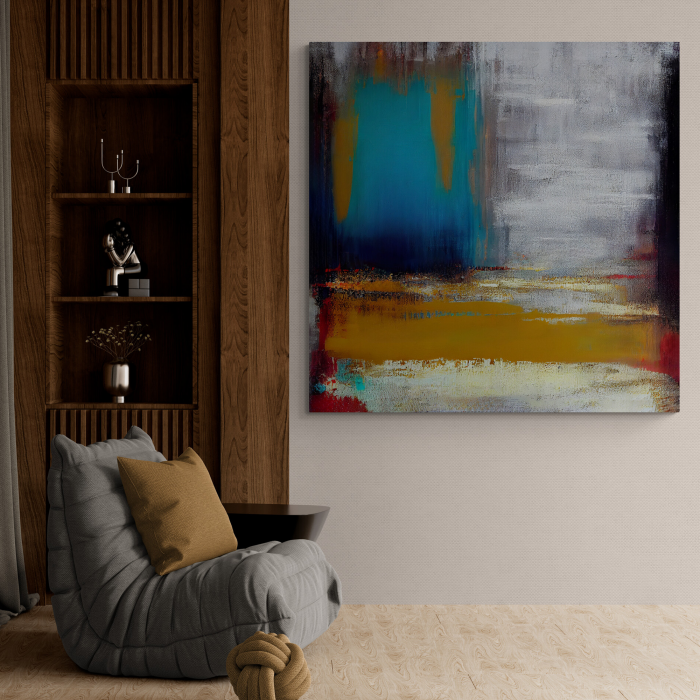 Tablou Abstract Modern în Gri, Albastru și Galben pentru Birou [1]