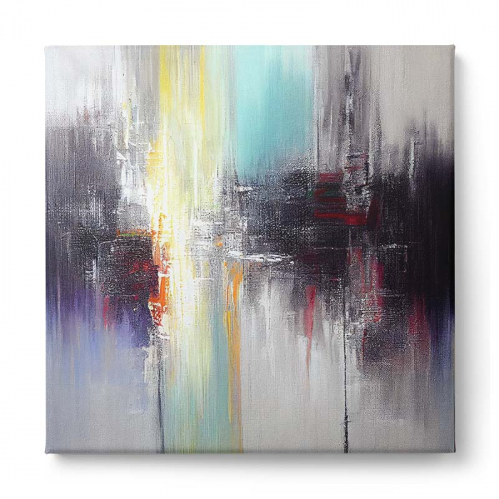 Tablou canvas, abstract, modern, colorat, nuante de gri, galben, pentru living [2]
