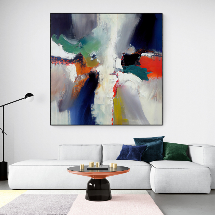 Tablou abstract canvas cu gri, roșu și verde – Artă modernă pentru decoruri sofisticate [1]
