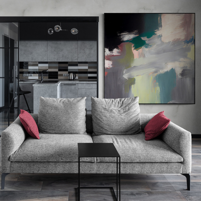 Tablou canvas abstract cu gri, roz și negru – Eleganță subtilă pentru decoruri moderne [1]