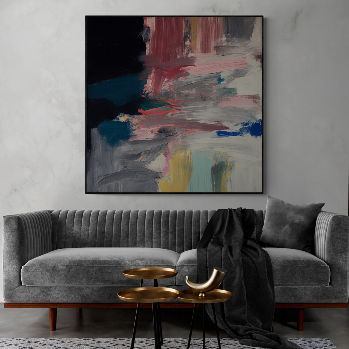 Tablou canvas abstract cu roz și negru – Artă pastel pentru decoruri moderne [1]