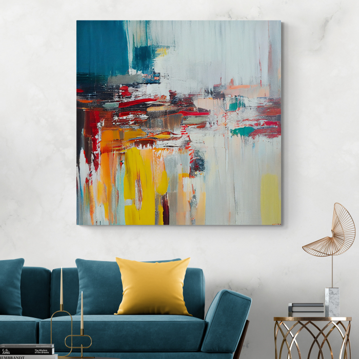 Tablou abstract canvas cu portocaliu și albastru – Artă modernă pentru decoruri dinamice [1]