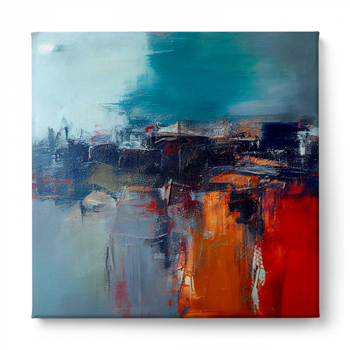 Tablou abstract modern cu roșu și turcoaz – Accent artistic pentru birou sau living [2]