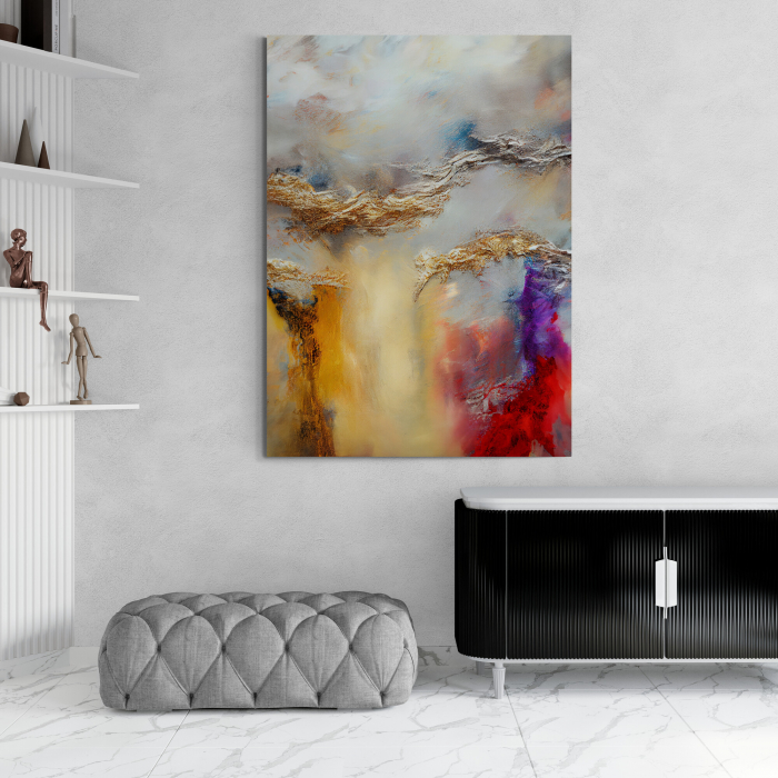 Tablou canvas abstract roșu – Artă expresivă pentru hol sau living modern [1]