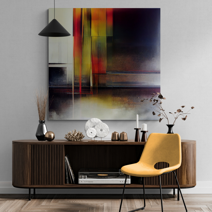 Tablou abstract roșu – design vertical modern pentru living sau hol [1]