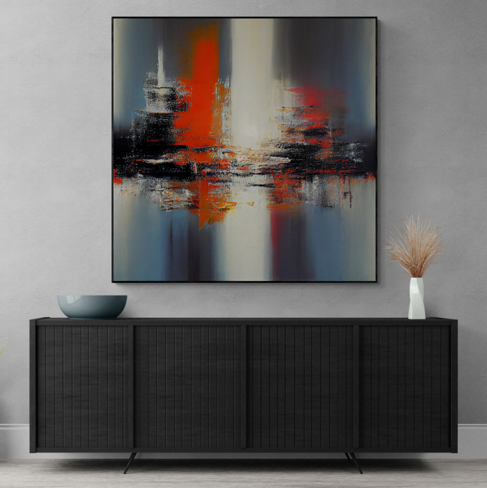 Tablou abstract roșu și gri – decor modern și energic pentru living [1]