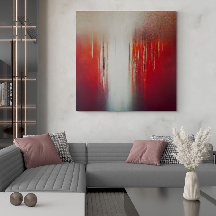 Tablou Abstract în Roșu și Gri – Artă Modernă pentru Living [1]