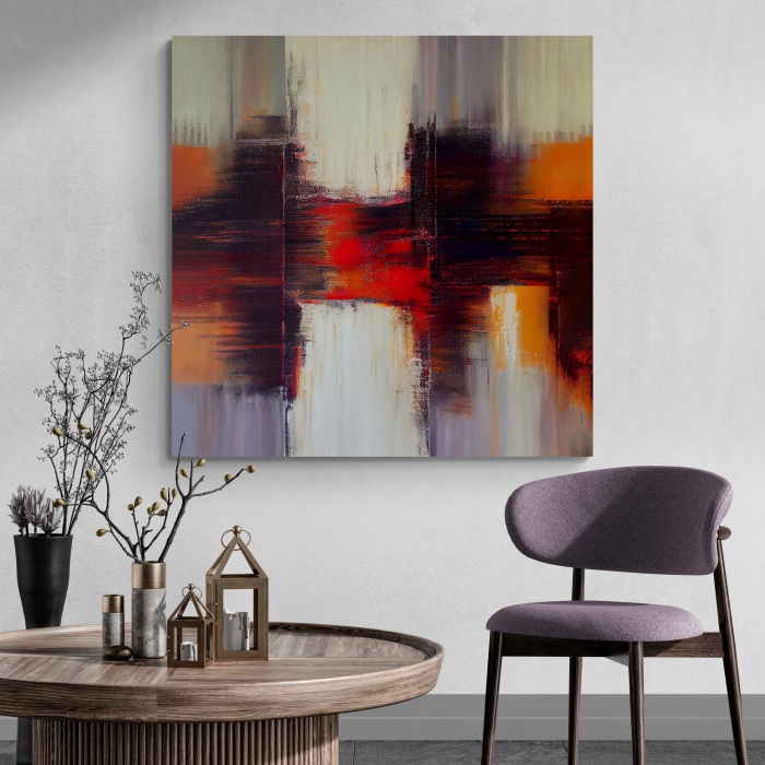 Tablou canvas, abstract, modern, colorat, nuante de rosu si mov, pentru hol [1]