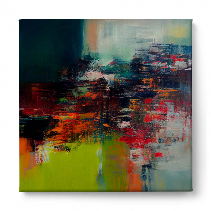 Tablou abstract cu roșu și verde lime – Accente vibrante pentru decoruri moderne [2]