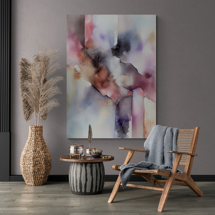 Tablou canvas abstract în nuanțe de roz pastel – Artă diafană pentru living sau dormitor modern [1]
