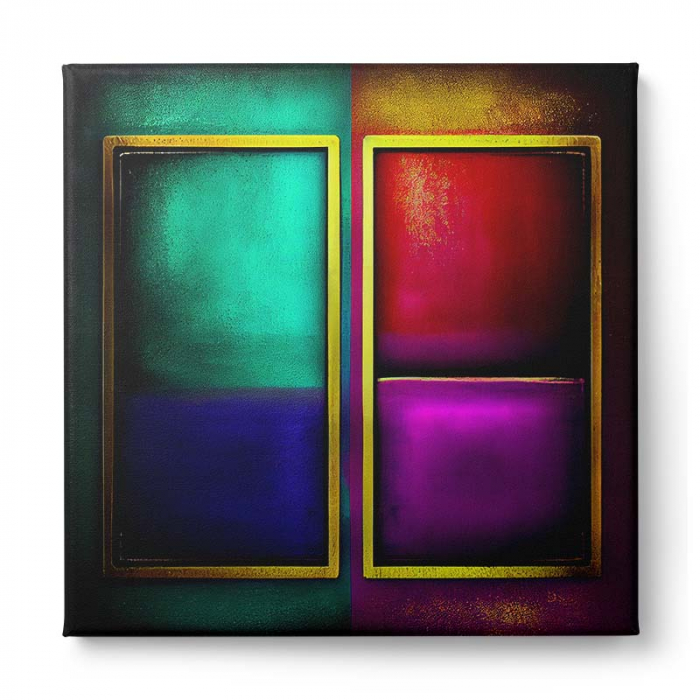 Tablou canvas abstract modern în nuanțe de verde, galben și mov [2]