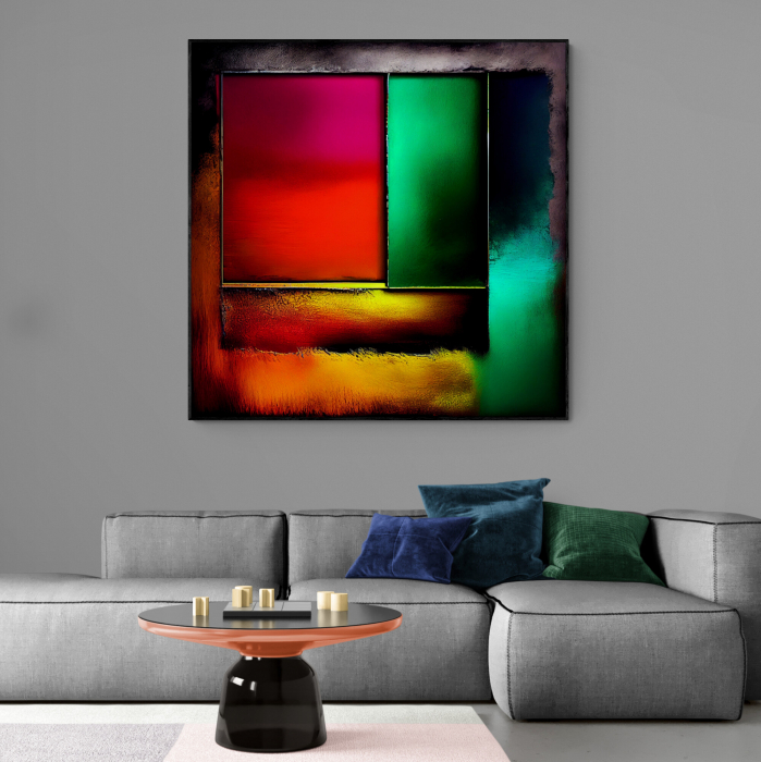 Tablou canvas, abstract, modern, colorat, nuante de verde si rosu, pentru living [1]