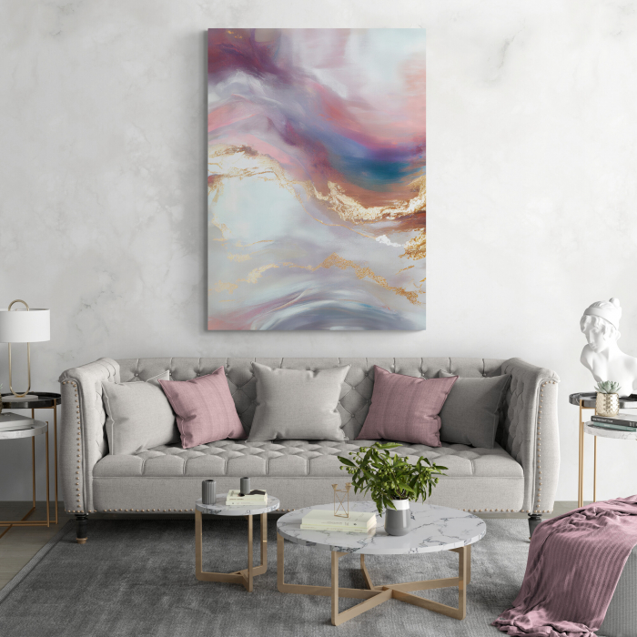 Tablou canvas abstract roz pudrat – Artă rafinată pentru dormitor sau living romantic [1]