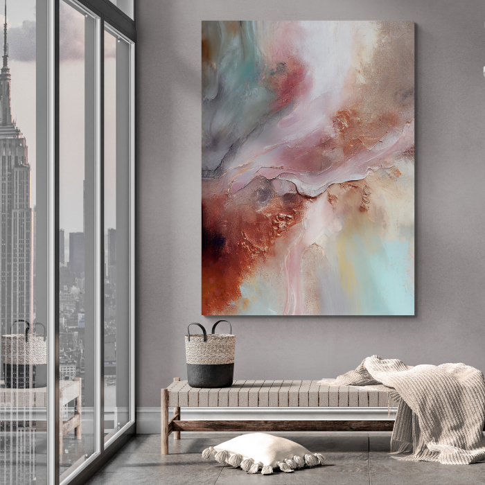 Tablou canvas abstract cu turcoaz și roz [1]