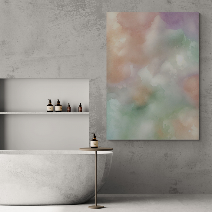 Tablou canvas abstract pastel – Verde pal și roz pentru baie sau dormitor zen [1]