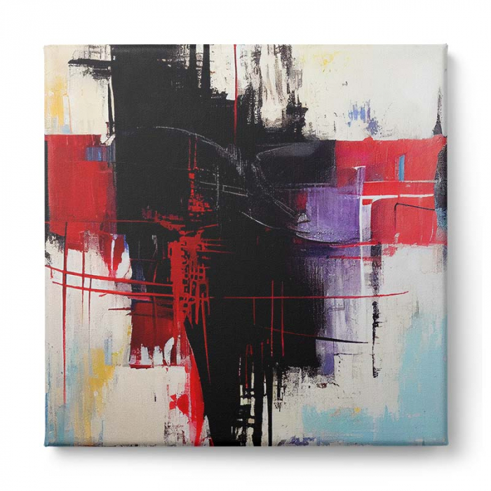 Tablou abstract cu roșu, negru și albastru – Impact vizual pentru holuri și spații moderne [2]