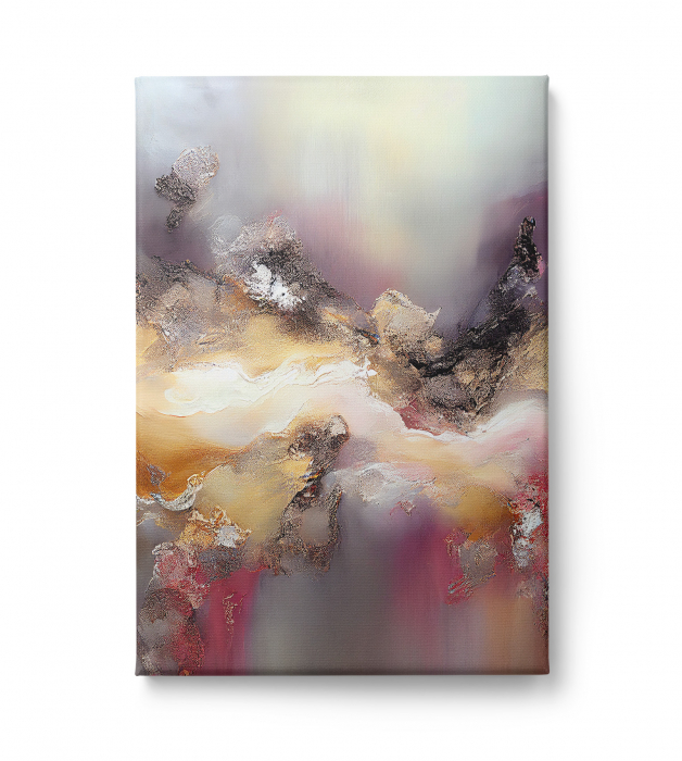 Tablou canvas abstract crem și roz – Artă delicată pentru dormitor sau hol [2]