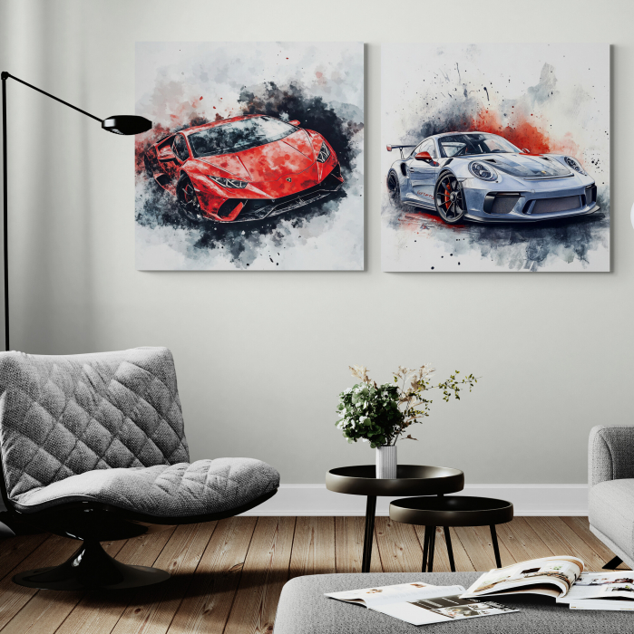 ablou canvas cu mașini sport, stil abstract modern [1]