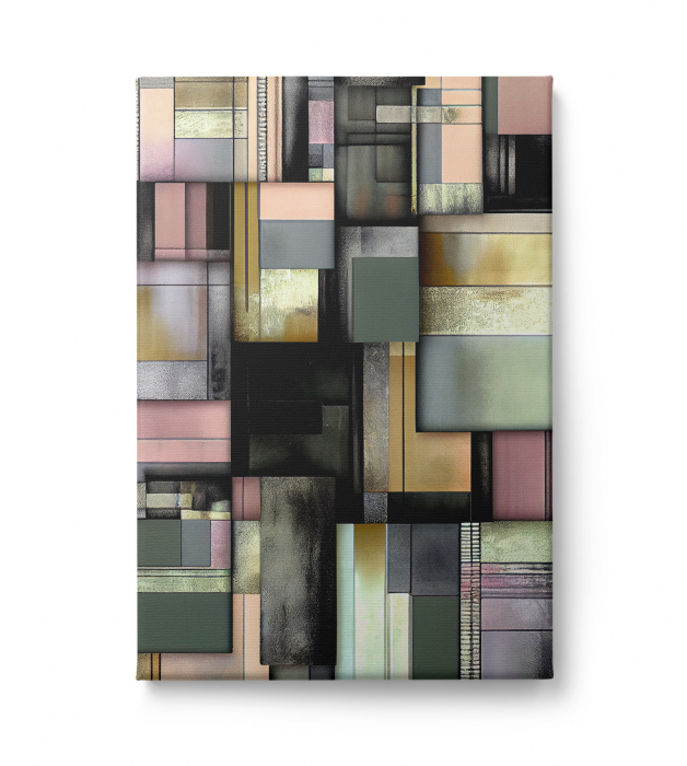 Tablou abstract minimalist verde și roz – decor geometric modern pentru living [2]